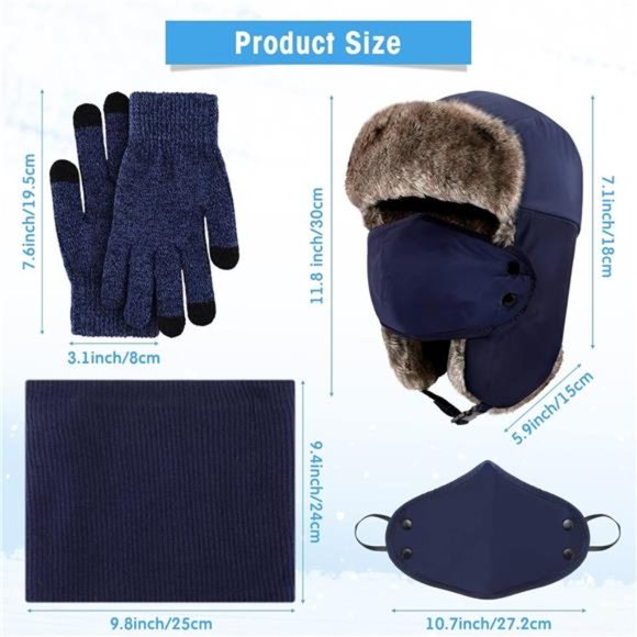 3-Pieces Winter Hat Gloves Scarf Set, Knit Warm Beanie Hat  3 Pieces Trapper Hat Winter Hats Windproof Fleece Neck Warmer Scarf Knit Gloves